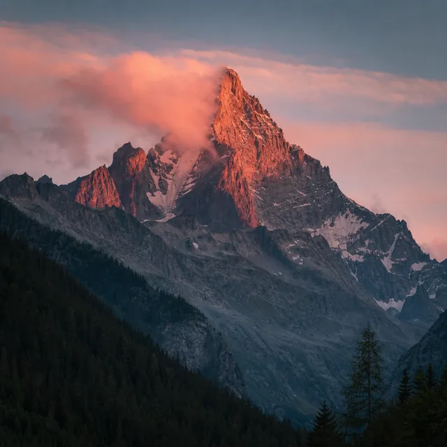 Alpenglow on a snowy peak
