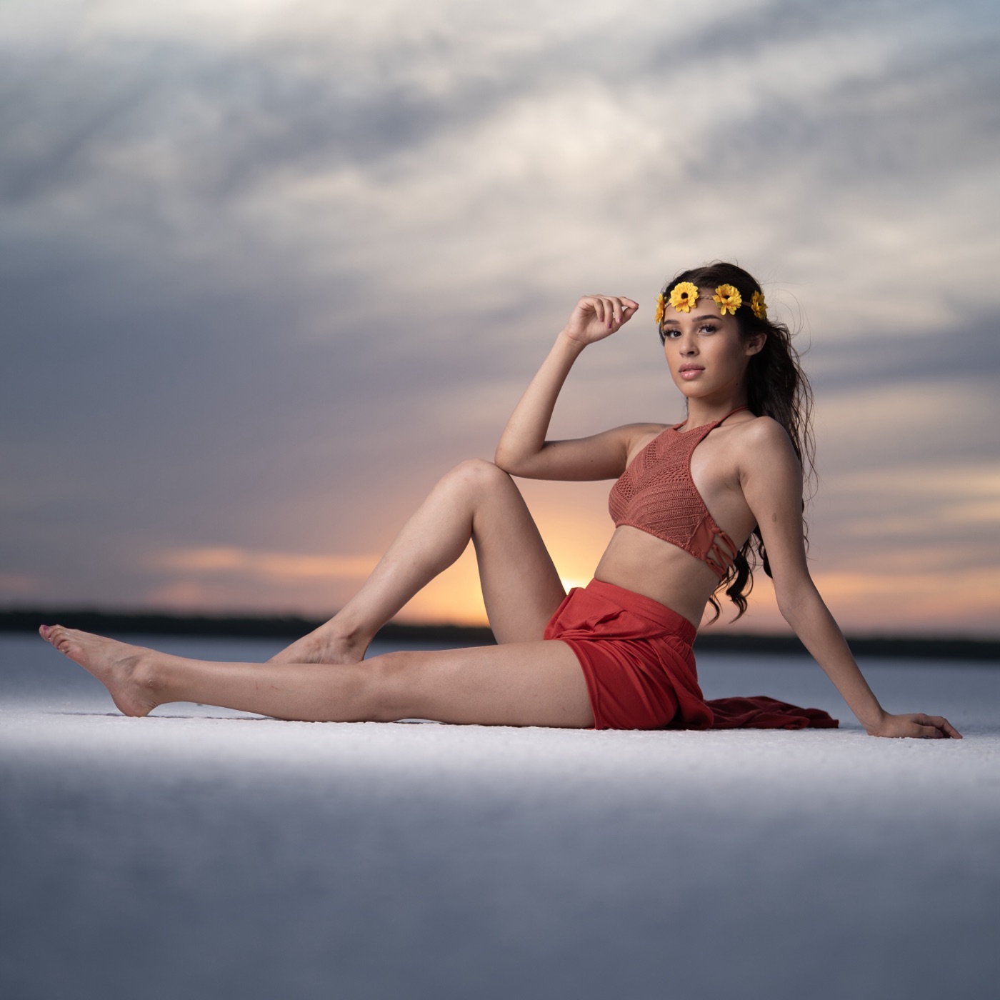 Corrected sunset beach portrait before the preset