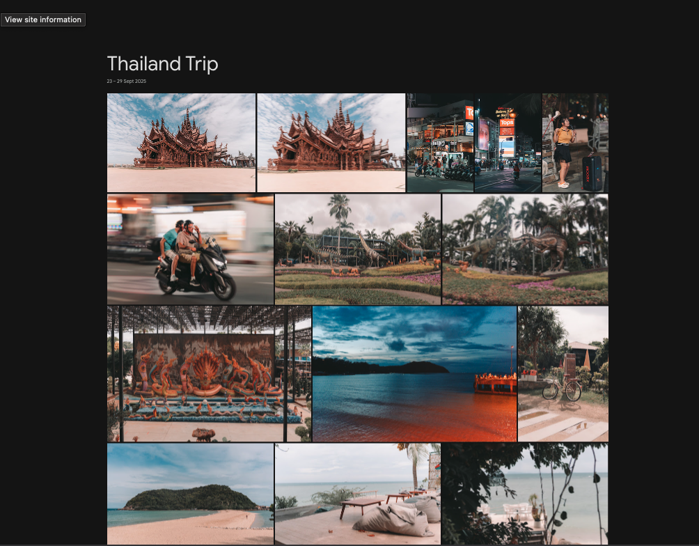 Published photos appearing in Google Photos album